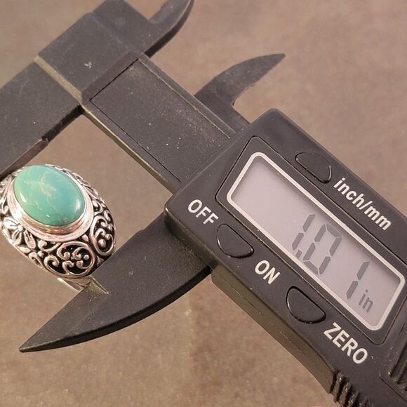 Bali Flower Scroll Green Turquoise Sterling Silver Statement Ring - Picture 8 of 9